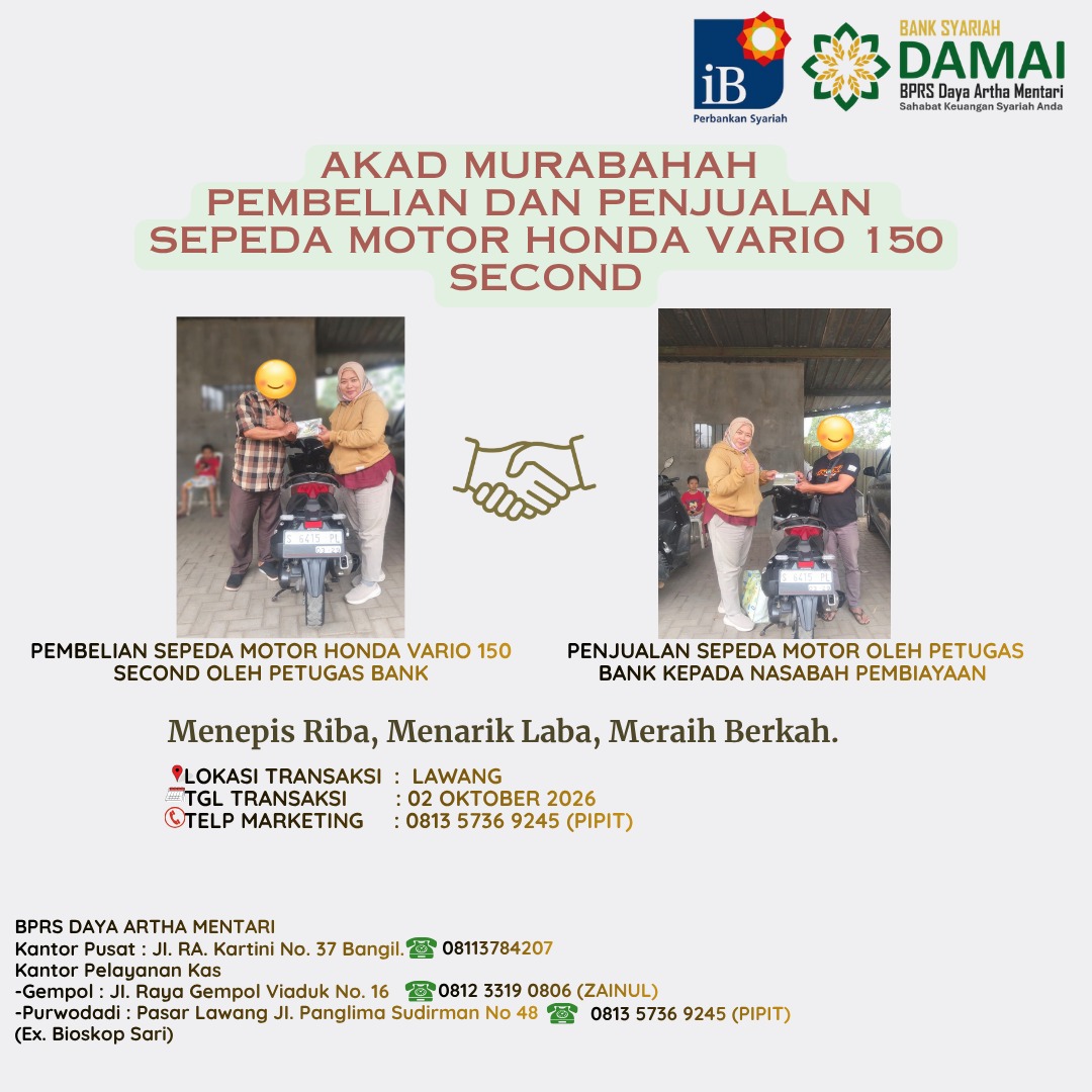Akad Murabahah – Sepeda Motor Honda Vario 150 Secon